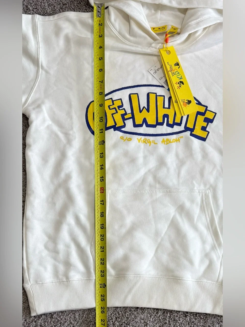 Off White Arrows Doodle Graphic Logo Hoodie Yellow White Big Kids Size XL (16)